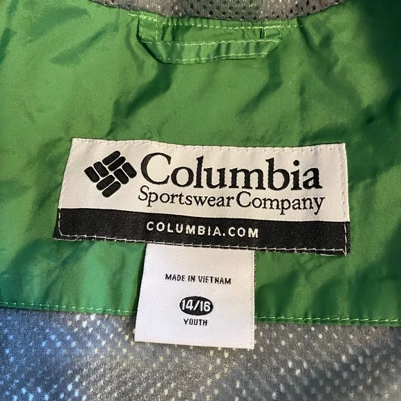 Columbia Youth Lightweight Green Nylon Windbreaker Rain Jacket Size L (14/16) - Picture 6 of 10